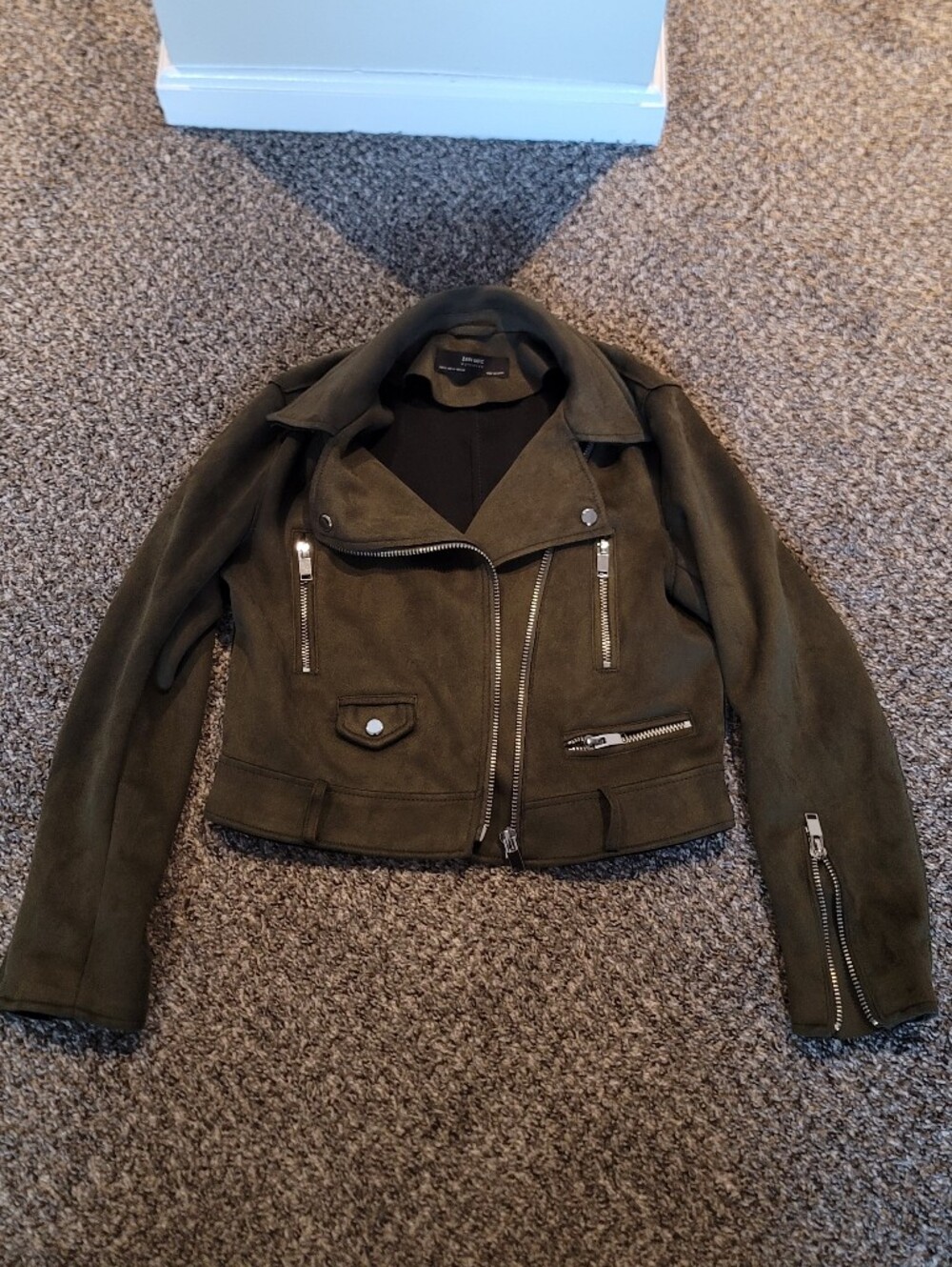 Zara Olive Green Suede Moto Jacket